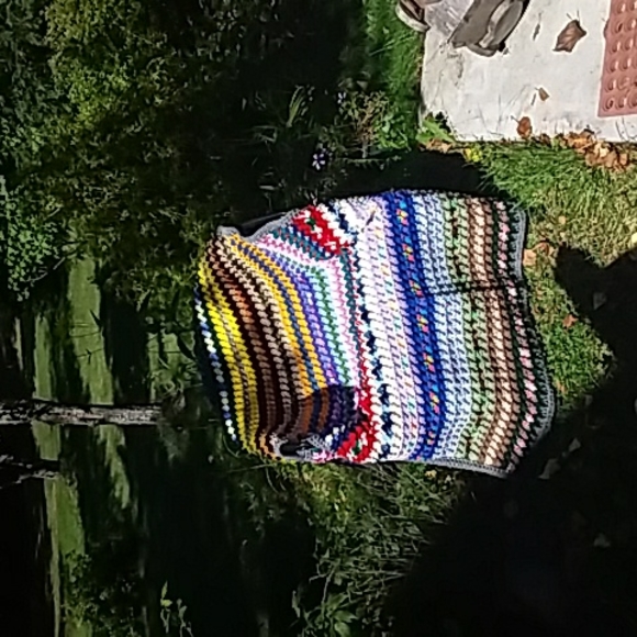 New Textured Crochet Afghan Blanket Muli-Colored Grey Trim - Picture 5 of 7